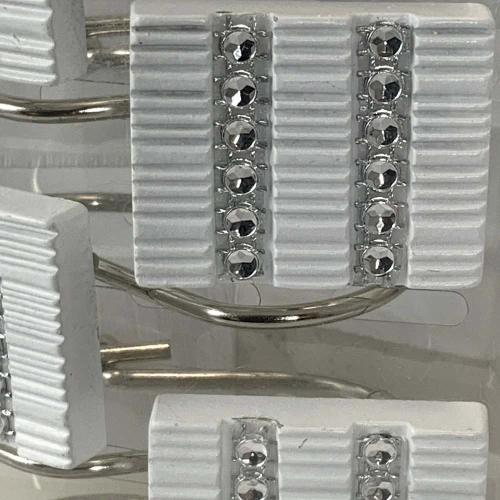 White Diamonds Rhinestone Shower Curtain Hooks Resin White Silver Set of 12